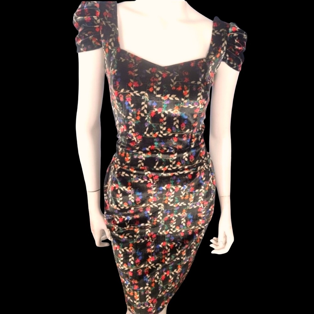 Floral Velvet Smocked Back Dress w/ Pockets